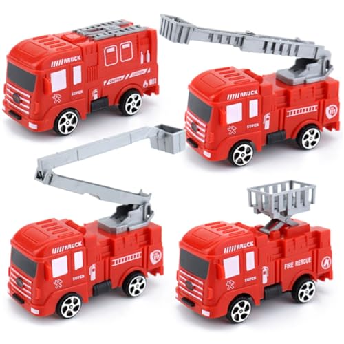 Abaodam 4 Stück Spielzeugauto Partydekorationen für Feuerwehrleute Feuerwehrauto Geburtstagsdekoration Feuerwehrauto fire Truck Toy Feuerwehrauto-Ornamente Kuchendekorationen rot von Abaodam