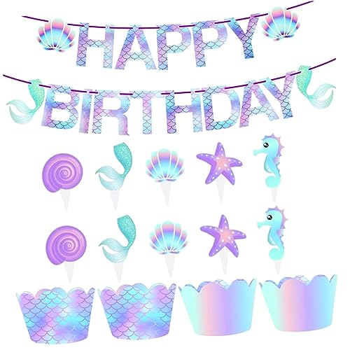 Abaodam 51 Stück Kucheneinsatz Meerjungfrauen Einsätze Für Kuchen Geburtstag Cupcake Pick Cupcake Topper Cupcake Dekoration Obst Kuchen Ornament Meerjungfrau Stil Banner von Abaodam