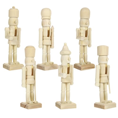 Abaodam 6 Stücke Holz Nussknacker Figur Soldat Holzfiguren zum Bemalen Weihnachten Deko Figuren Weihnachtsfiguren Kinder DIY Spielfiguren Basteln Dekofigur Weihnachtsdeko Tischdeko Ornamente von Abaodam