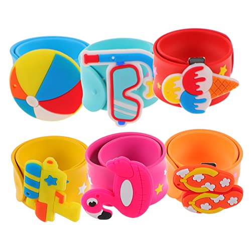 Abaodam 6st Hawaii Streichelkreis Luau-party-armbänder Kinder Retro-slap-band Luau-pinata-füller Schlagarmbänder Für Jungen Flamingo-slap-armbänder Hawaii-armbänder Mit Druckknöpfen Pvc von Abaodam