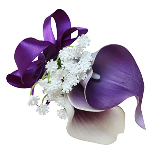 Abaodam Handgelenk Hochzeits-Requisiten Ansteckblume Hochzeit Lila Corsage Ansteckblume Aus Seide Corsage Am Handgelenk Blusennadel Braut Künstlich Plastik Violett von Abaodam