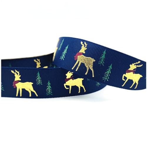 Abbdbd 1 Rolle Weihnachtsband, Polyester, Weihnachts-geschenkband, Weihnachts-elch-Hirsch-bänder Zum Basteln/Schleifen/kränze/Weihnachtsbaum, 25 Mm von Abbdbd