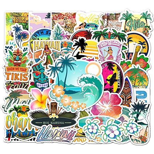 Abbdbd 50 Stücke Outdoor Hawaii Surfen Aufkleber Sommer Tropischen Strand Surfen Wasserdicht DIY Surfbrett Auto Skateboard Aufkleber Aufkleber von Abbdbd