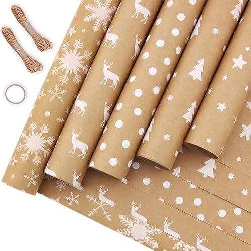 Abbdbd Weihnachts-Geschenkpapier, Geschenkverpackung, Weihnachtsbaum, Schneeflocke, Elchmuster, Bastelpapier Für Weihnachtsfeier, Festliche Dekorationen von Abbdbd