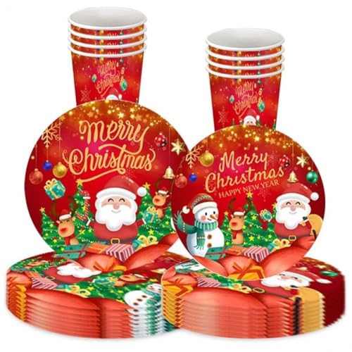 Abbdbd Weihnachts-papiergeschirr-Set, 10 Stück Weihnachts-pappteller, Pappbecher, Servietten Für Weihnachtsparty-tischzubehör von Abbdbd