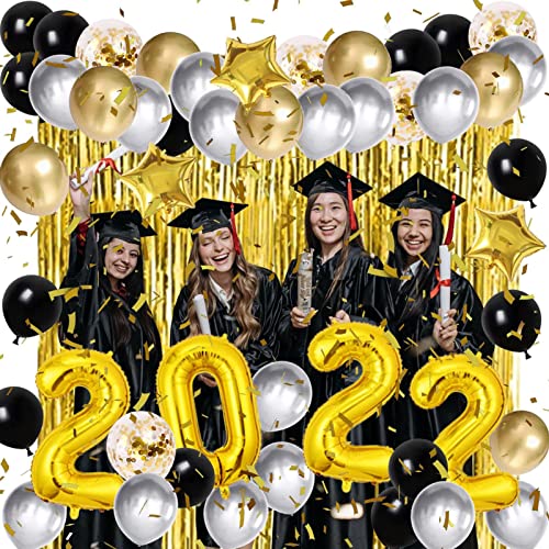 2022 Abschlussdekorationen,Abschlussball Party Ballons Set - Abschlussfeier Ballons Kit, mit Congrats Grad Banner und Hintergrund, Latex Ballons, Nummer Folie Ballons, insgesamt 51 Stück Abbto von Abbto