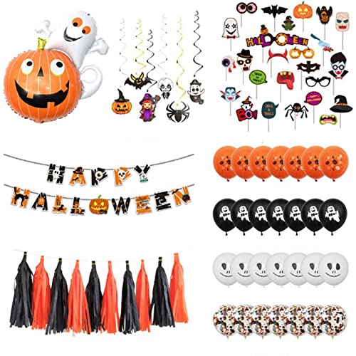 Abbto Halloween-Ballon-Set – Set mit Halloween-Bannern, Ballon und Banner aus Latex mit Pailletten, Innendekoration, aufblasbar, Spielzeug, Geschenk, Katze, Kürbis/Design von Abbto