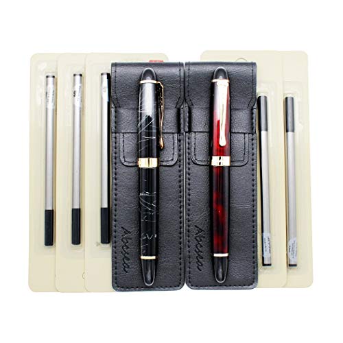 Abcsea 2 Stück Jinhao 450 tintenroller stift set Fineliner, feine Kugelschreiber set feine Spitze schwarz (weißer Draht und rot), mit 5 Stück 0,5 mm Standard-Rollerball-Mine schwarz von Abcsea