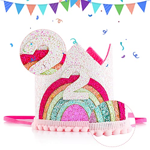 Abeillo Geburtstagskrone,1 Jahr Geburtstagskrone Baby Prinzessin Mädchen ersten Geburtstag Krone,Einstellbare Geburtstag Hut,Baby Krone für Baby ersten Geburtstag Party Kinder Partyhüte Deko(Rainbow) von Abeillo