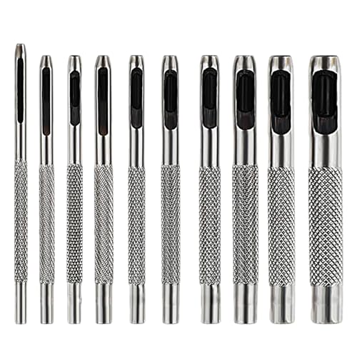 10 Stück Locheisen Set, Runde Stahl Hohl Punch Set,1mm bis 10mm Lochzange für Leder,Rostfreier Edelstahl Locheisen für Leder Uhrenarmband Dichtung Gürtel Schuh Stoff Leinwand Kleidung von Abeillo