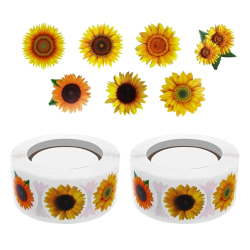 1000 Stk Sonnenblumen Aufkleber, Abeillo Sonnenblumen Aufkleber Klein, 2,5 cm Sunflower Sticker Selbstklebende Sonnenblumenaufkleber Thank You Sticker für Erwachsene Kinder Grußkarten, Weihnachten von Abeillo