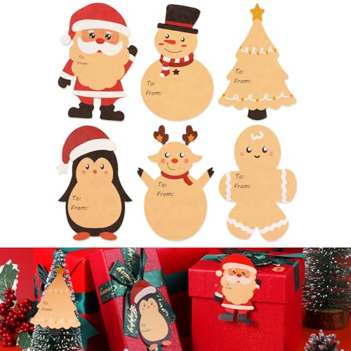 120 Stück Aufkleber Weihnachten,2 x 3 Zoll Kraftpapier Weihnachts Etiketten Sticker, Selbstklebend Weihnachtsaufkleber Namensschilder,Weihnachten Dekorieren Aufkleber für Geschenktüten Umschläge von Abeillo