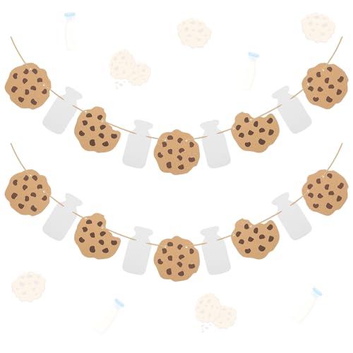 2 Stück Kekse Milch Geburtstag Party Banner, Cookie und Milch Happy Birthday Girlande Banner Hintergrund Girlande Milch und Kekse Babyparty Dekorationen für Jungen Mädchen von Abeillo