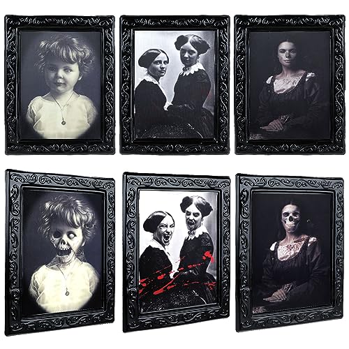 3 Stück Halloween Deko, Abeillo 3D Wechselndes Gesicht Horror Bewegtbild Gothic Portraits Rahmen Gruselige Wanddekoration Bilderrahmen Halloween Party Dekoration für Bar Schlafsaal Spukhaus Thema von Abeillo