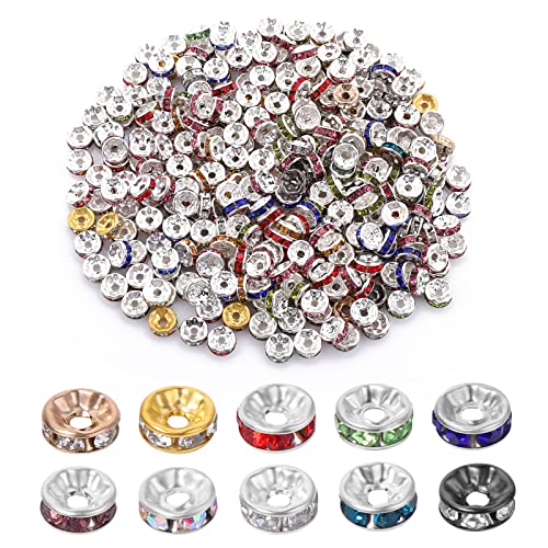 300 Stück Rondelle Spacer Perlen, Zwischenperlen Strass Spacer Beads Metallperlen Metall Lose Perlen für DIY, Halskette, Armband, Schmuckherstellung, Anhänger, Abstandshalter (10 Farben) von Abeillo