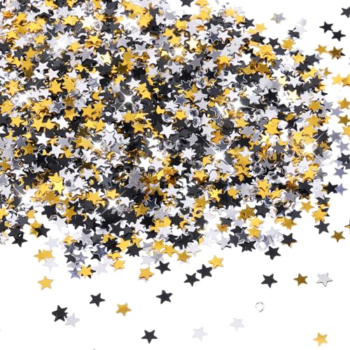 3000 Stück Glitter Stern Konfetti mit Diamant, 6mm Metallic Folie Sprinkles Tabelle Glitter Konfetti, Twinkle Pailletten Scatter Star Konfetti Streudeko für Geburtstag Party Dekoration(Schwarz-Gold) von Abeillo