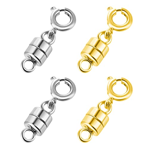 4 Stück Magnet Schmuck Verschlüsse, Magnetverschluss Kette Magnetische Kettenverschluss Karabinerverschluss Schmuckverschlüsse für Armband Halskette Schmuck Machen (Gold und Silber) von Abeillo