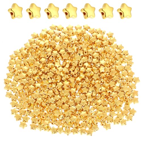 500 Stück Stern Perlen 6 mm Sternförmige Abstandsperlen Perlen Sterne Acryl Sternform Perlen für Armbänder, Stern Abstandsperlen Stern Goldene Perlen Charms für DIY Schmuckherstellung Basteln von Abeillo