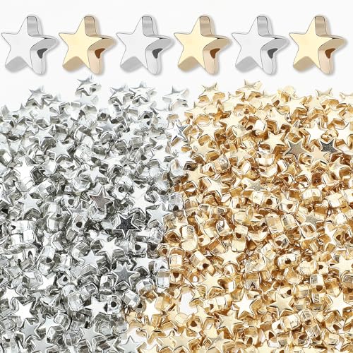 500 Stück Perlen Sterne Gold 6 mm Sternförmige Abstandsperlen Acryl Sternform Perlen für Armbänder, Stern Abstandsperlen Stern Goldene Perlen Charms für DIY Schmuckherstellung Basteln (Gold,Silber) von Abeillo