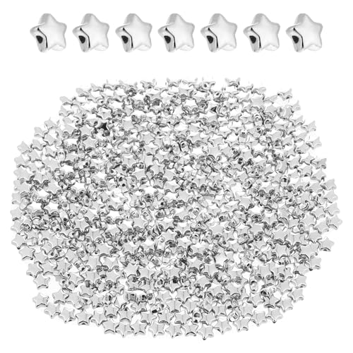 Stern Perlen 500 Stück Silber Sternförmige Abstandsperlen, Perlen Sterne 6mm Acryl Sternform Perlen für Armbänder, Stern Abstandsperlen Stern Silber Perlen Charms für DIY Schmuckherstellung Basteln von Abeillo