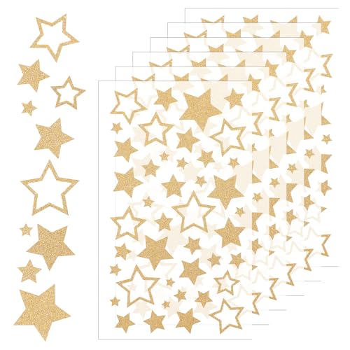 6 Blatt Stern Aufkleber,252 Stück Glitzer Stern Sticker,Star-Etiketten Dekorative Aufkleber,Stern Aufkleber Selbstklebend zum Basteln,für DIY Weihnachten Deko Weihnachtskarten,Bastelarbeiten(Gold) von Abeillo