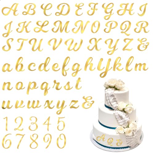 Buchstaben Tortendeko 64 Stück Gold Acryl Geburtstag Tortendeko, Zahlen 0-9, A-Z Groß-und Kleinbuchstaben Set Essbare Buchstaben für Torte, Spiegelbuchstaben Gold Deko, Torten Deko von Abeillo