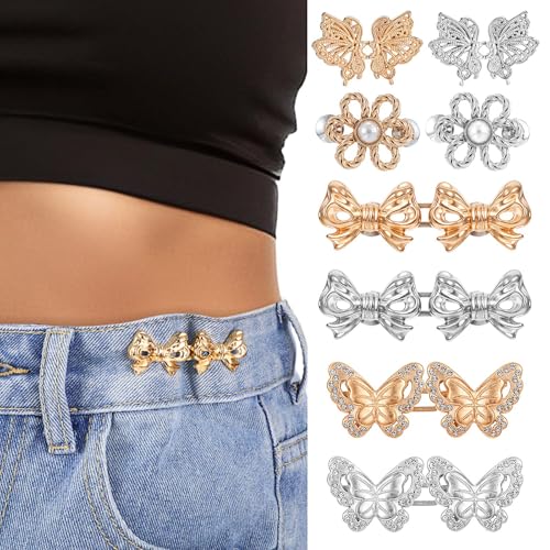 8 Sets Hosen-Taillenspanner mit Schmetterlingen, Jeansknöpfe für lose Jeans, verstellbare und abnehmbare Hosen-Taillenclips für Taille, kein Nähknopf, für Damen, Jeans, Hosen, Rock von Abeillo