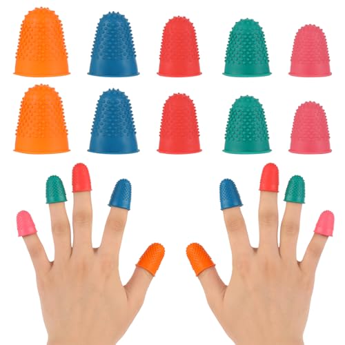 Gummi Fingerspitzen 10 Stück Gummi Finger Tip Pads 5 Farben Fingerlinge 5 Größe Fingerschutz Gummi Fingerspitzen Fingerkappen Wiederverwendbarer für Verschiedene Finger Fingerkuppenschutz von Abeillo