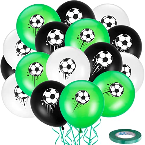 Abeillo 18 Stück 12 Zoll/30,5 cm Fußball Latex Luftballons, Fußball Luftballons Fußball Geburtstag Luftballons für Fußball Fans Sport Thema Geburtstag Weltmeisterschaft 2022 Deko (Schwarz Weiß Grün) von Abeillo