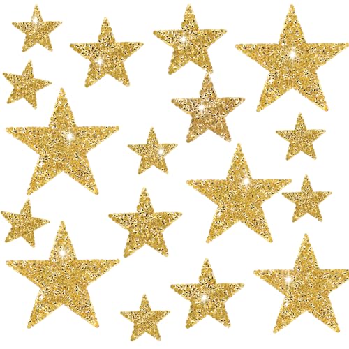 Abeillo 24 Stück Aufnäher zum Aufbügeln Star Patches zum Aufbügeln Patches Aufbügelbilder Star Iron on Patches, Flicken zum Aufbügeln Gold Stern Pailletten zum Aufbügeln für Kleidung DIY-Accessoires von Abeillo