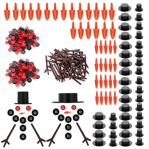 Abeillo 400 Stück Weihnachtsschneemann Bastelset, 40 Karottennasen Knöpfe, 40 Mini-Schwarzhüte und 240 winzige Knöpfe und 80 Trigeminal Hand für Weihnachtsbasteleien von Abeillo