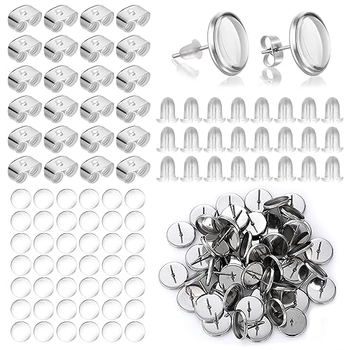 Abeillo 50 Stück Ohrring Rohlinge Cabochon, Ohrringe Selber Basteln Schmuck DIY Machen Kit für Kleines Geschenk Souvenirs (Dia.12mm) von Abeillo