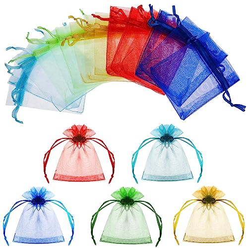 Abeillo 50 Stück Organzasäckchen 7 x 9 cm Kleine Organzabeutel, Bunt Organza Taschen mit Kordelzug, Geschenkbeutel Schmuckbeutel, Organza Säckchen für Hochzeit Geburtstag Party Schmuck von Abeillo