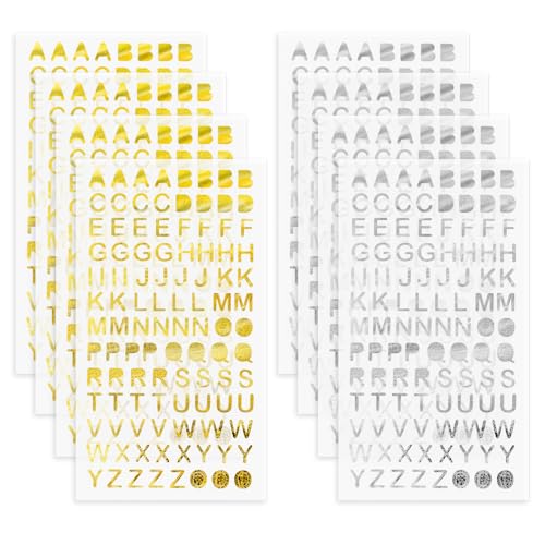 Abeillo 8 Blatt Buchstaben Aufkleber, 840 Stück Buchstaben-Sticker Glitzer Alphabet Buchstabe Aufkleber, Mini Gold Silber Buchstabenaufkleber Alphabet für Kunsthandwerk Sammelalben Mailbox von Abeillo