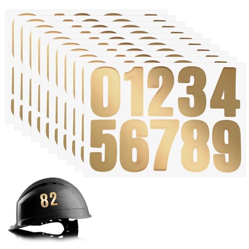 Zahlen Aufkleber Gold 10 Blatt 4 cm Zahlen Sticker Helm Wasserdichte Aufkleber Zahlen Nummern Aufkleber Selbstklebendes 0–9 Reflektierende Vinyl Nummernaufkleber für Fußball Baseball Hockey von Abeillo