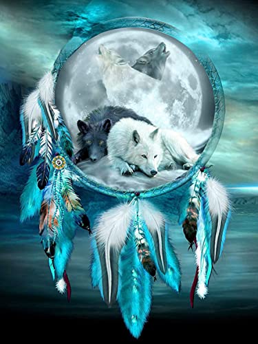 Abillyn 5D Diamond Painting Kits Full Drill, Wolf and Dream Catcher DIY Diamond Art Kits for Adults Kids (Wolf 3) von Abillyn