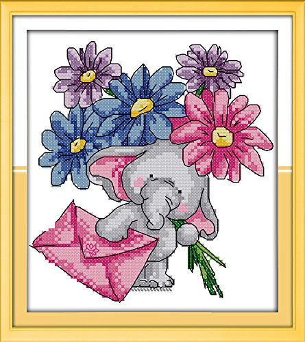 Abillyn Stickerei-Kreuzstich-Set, Motiv: Elefant, mit aufgedrucktem Muster, Starter-Set (Baby-Elefant) von Abillyn