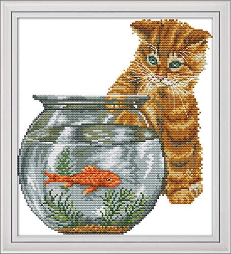 Abillyn Stickerei-Set, Motiv: Katze und Fisch, gestempelt mit gedrucktem Muster, Starter-Set (Katze und Fisch) von Abillyn