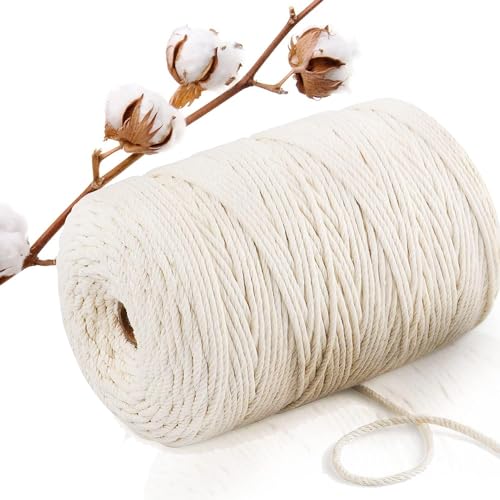 Abio Makramee Garn Weiß 2mm 200m Baumwollgarn Macrame Cord Kordel Garn für Makramee Schnur Makrameegarn Baumwollschnur Baumwollkordel Baumwolle Naturweiß 2mm 200m von Abio