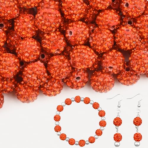 180 Stück 10 mm Strass-Ton-Perlen zur Schmuckherstellung, orangefarbene Kristalle, runde Discokugeln, AAA+, glitzernde Diamant-Perlen, Baseball-Perlen für Halsketten, Armbänder, Ohrringe, DIY-Zubehör von Abitoncc