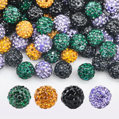 Abitoncc 200 Stück Halloween-Strassperlen, 10 mm, glänzende Discokugel-Perlen, glitzernde, runde Tonperlen für Schmuckherstellung, Halloween, Karneval, Party, Dekoration, Halsketten, Armbänder, von Abitoncc