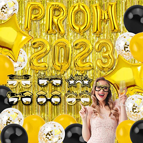 Abitoncc Abschlussball Dekorationen 2023 Abschlussball Luftballons 2023 Banner Schwarz und Gold Abschlussball Dekorationen Abschlussbrille für High School College Abschluss Klasse 2023 von Abitoncc