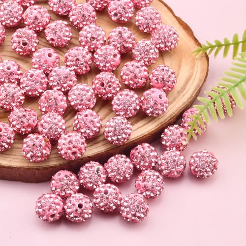 Baseball-Perlen-Halskette, Funkelndes Shamballa-Discokugel-Design für Schmuckherstellung, 10 mm Größe, runde Form, Rosa, 120 Stück von Abitoncc