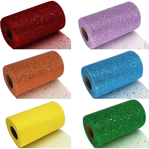 6 Rollen Glitzer-Tüllstoff, 15,2 cm, 50 Yards, Glitzer-Paillettenband für DIY, Tutu-Rock, Hochzeit, Babyparty, Party, Bastel-Dekoration von Ableme Deco