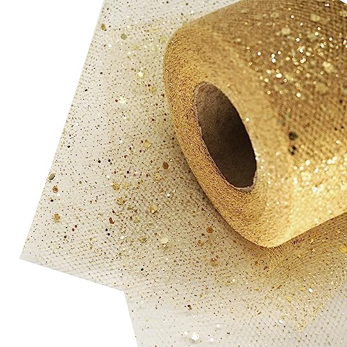 Goldener Glitzer-Tüllstoff, Rolle, 15,2 cm, 45,7 m, Pailletten-Spulennetz für Hochzeit, Tutu-Rock, Geschenkverpackung, Party-Dekoration (Antikgold) von Ableme Deco