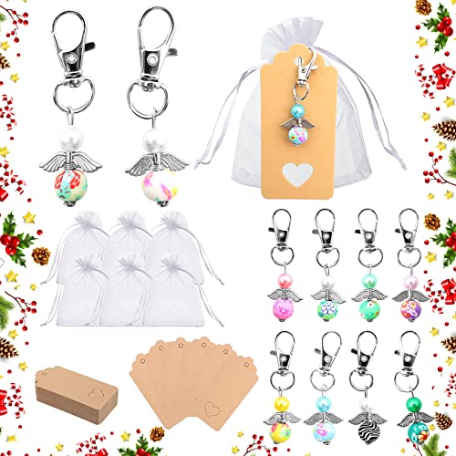 Abnaok 32 Stück Schlüsseelanhänger Srhutzengel, Srhlüsselanhänger Schutzengel + Organza Beutel Geschenke Kommunion Party Mitbringsel, Gastgeschenke Hochzeit, Taufe von Abnaok