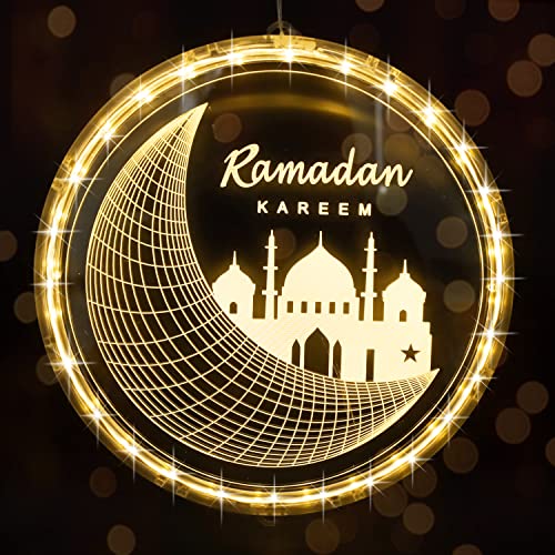 Abnaok Eid Ramadan Lichterkette,6.3 Zoll,Mubarak Home Lampe Dekorationen,LED Muslim Ramadan Lichter,Eid Ramadan Dekoratives Licht,Mond und Stern Islam Mubarak Dekoration für Outdoor Indoor von Abnaok