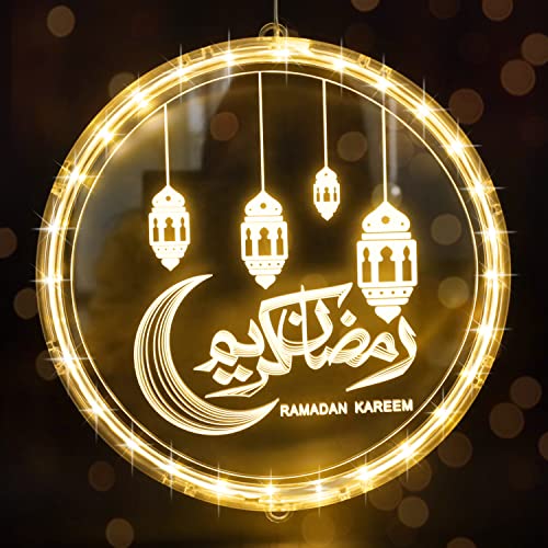 Abnaok Eid Ramadan Lichterkette,9.45 Zoll,Mubarak Home Lampe Dekorationen,LED Muslim Ramadan Lichter,Eid Ramadan Dekoratives Licht,Mond und Stern Islam Mubarak Dekoration f眉r Outdoor Indoor von Abnaok