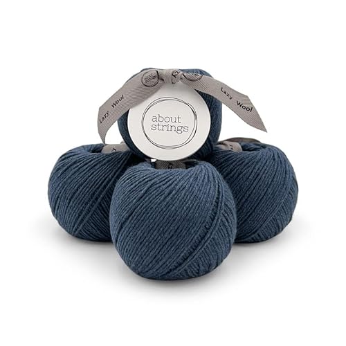 About Strings Lazy Wool – Merinowollmischung Nr. 3 Light DK Garn, 50 g 90 Yards pro Knäuel, 4er-Pack (Denim) von About Strings