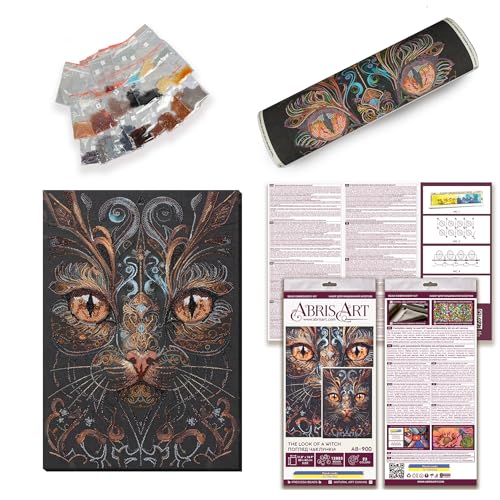 Abris Art Perlenstickpackung DIY Handwerk HandMade Leinwand mit Muster Motiv Katze Perlen 12885 Stück, Einsteiger Nadel-Set mit Zubehör von Abris Art